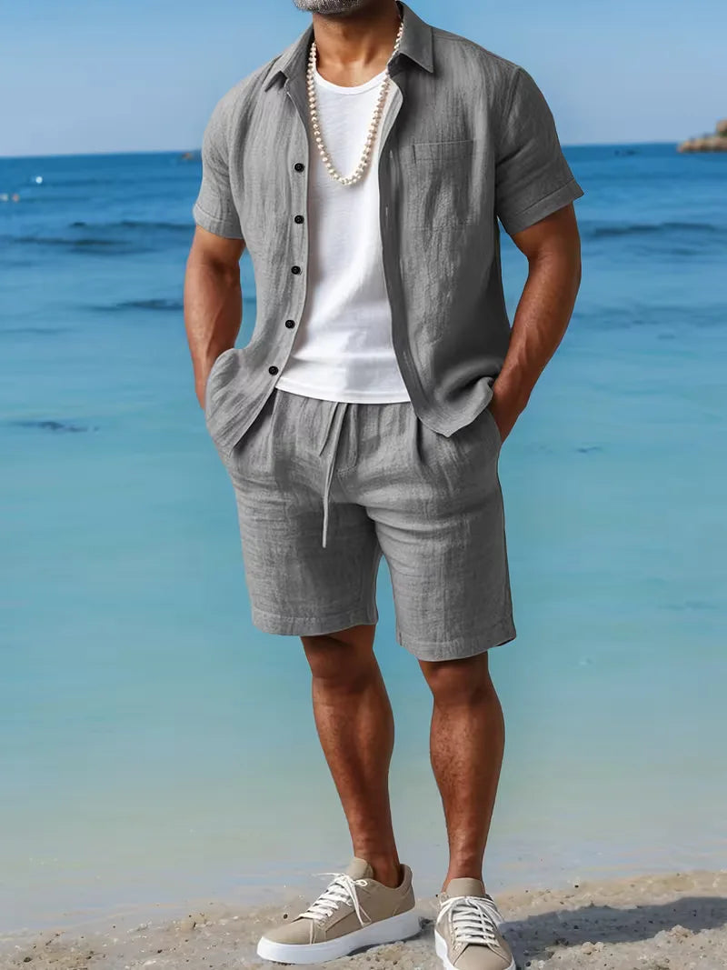 Men's Short Sleeve Shirt and Shorts Set in Apricot