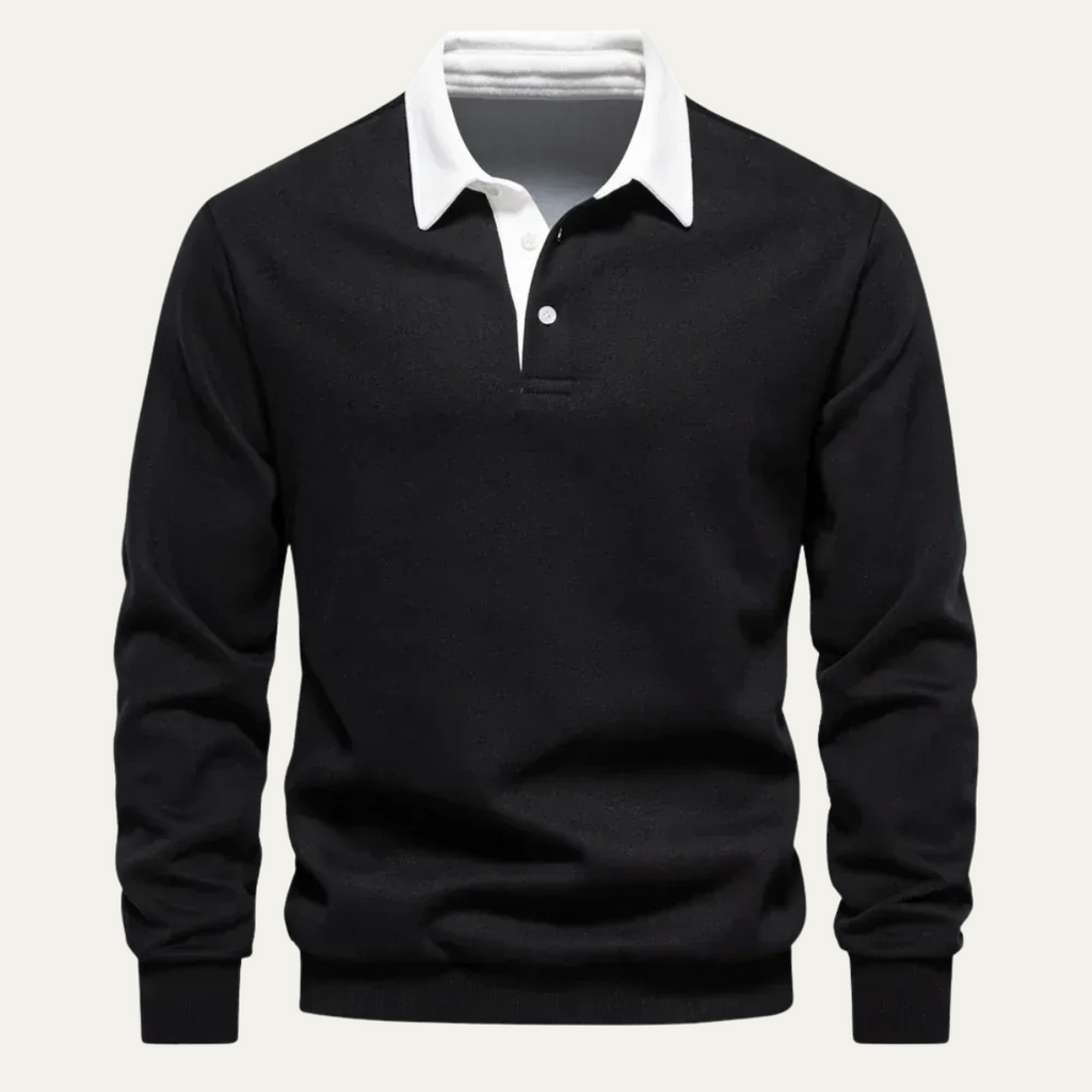 Men's Long-Sleeve Knitted Polo Shirt – Classic Collar