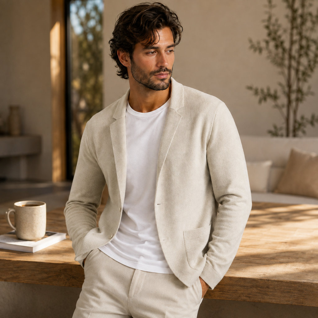 Men's Soft Wool-Blend Knit Cardigan with Suit Collar