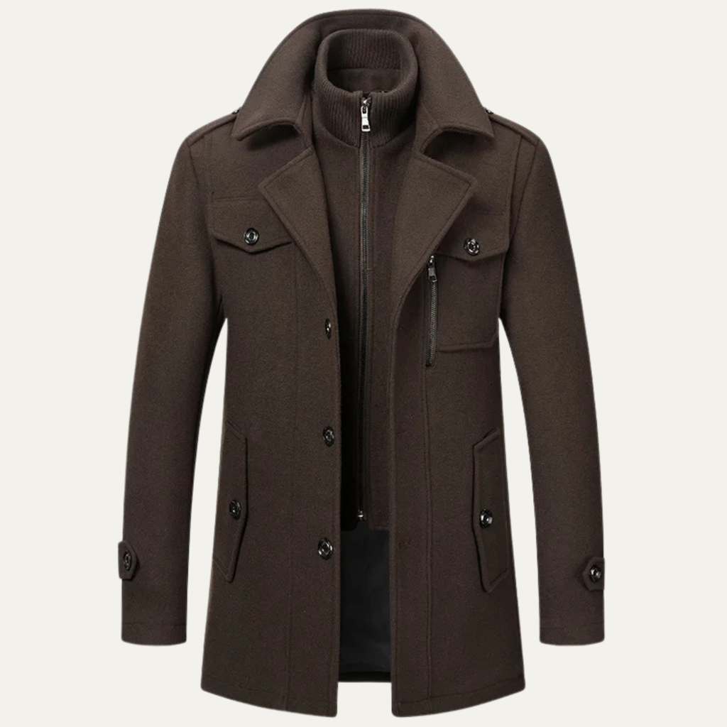 Men's Double-Collar Wool-Blend Business Coat