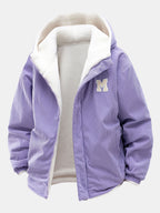 Men's Reversible Corduroy Hooded Jacket with Teddy Fleece