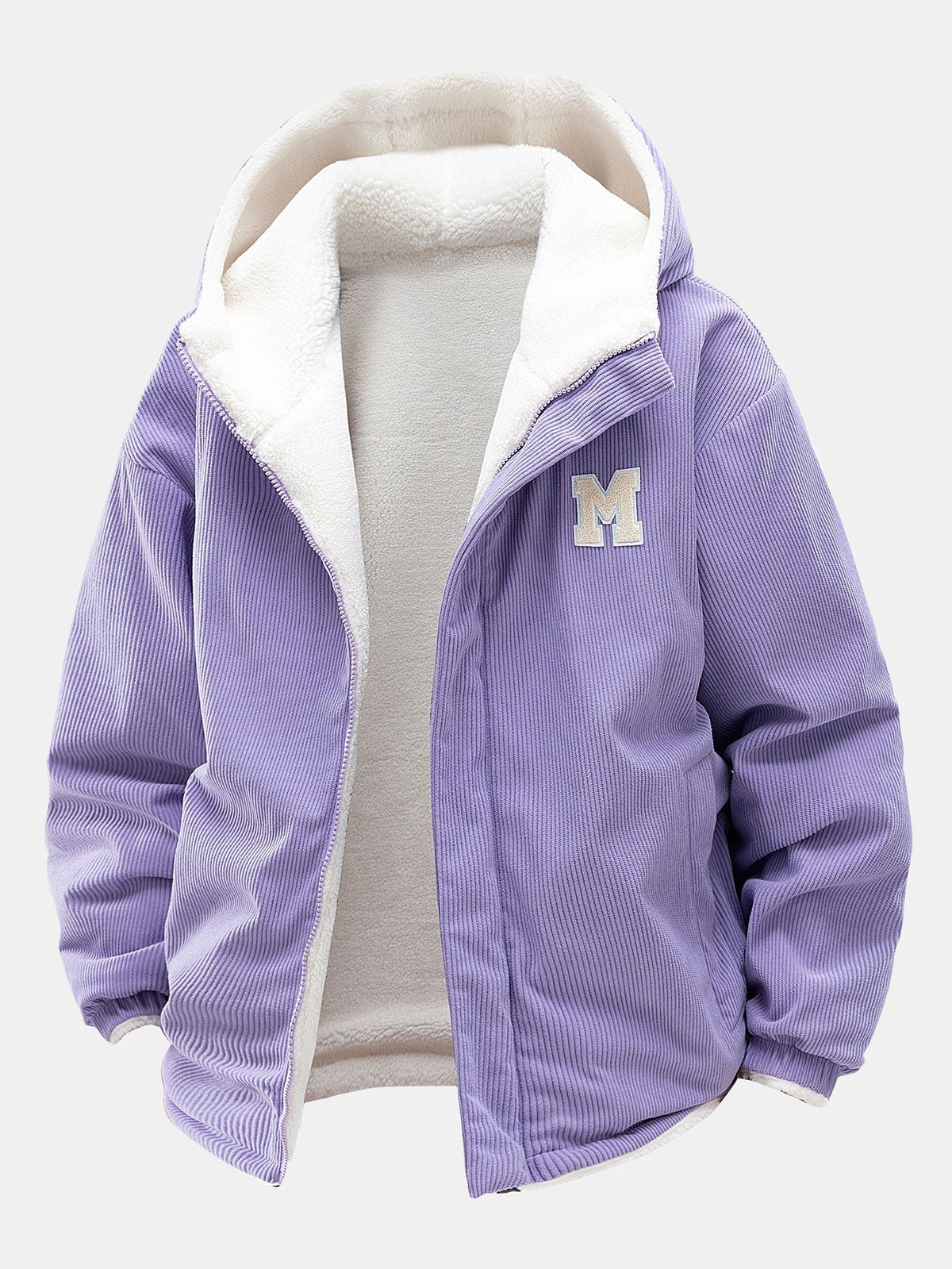 Men's Reversible Corduroy Hooded Jacket with Teddy Fleece