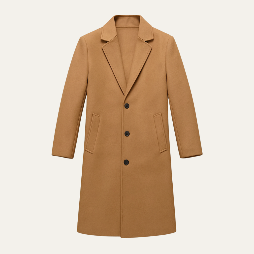 Men's Tailored Classic Overcoat – Lapel Collar, Single-Breasted