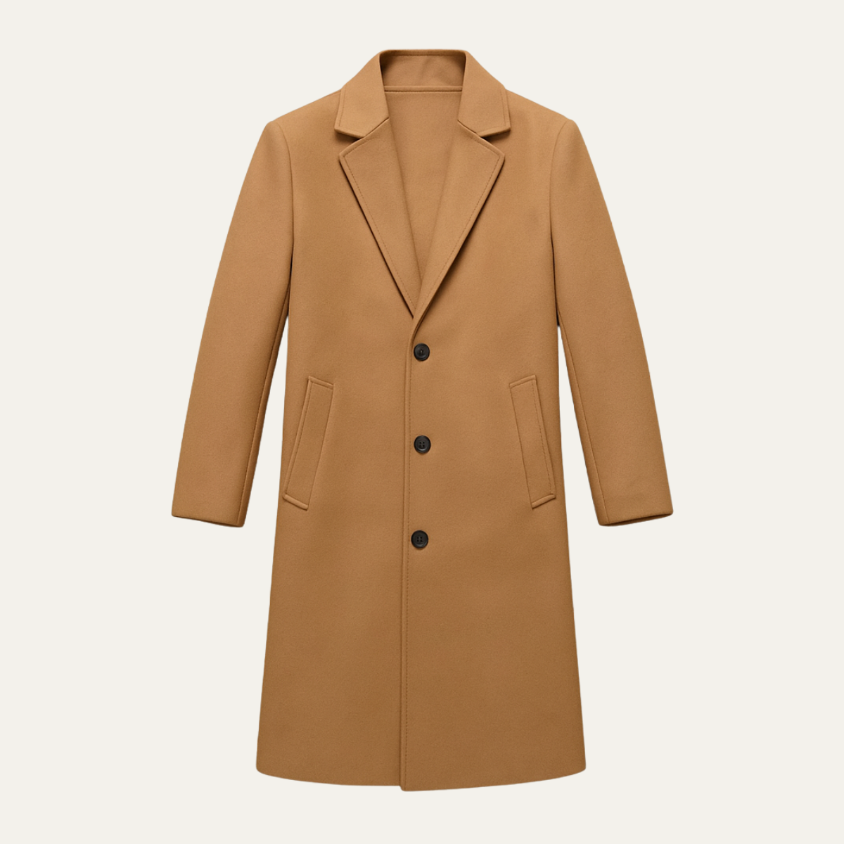 Men's Tailored Classic Overcoat – Lapel Collar, Single-Breasted