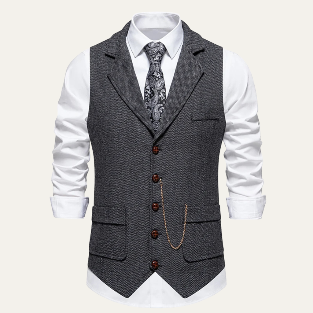 Men's Tweed-Style Waistcoat with Pocket Chain