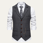 Men's Tweed-Style Waistcoat with Pocket Chain