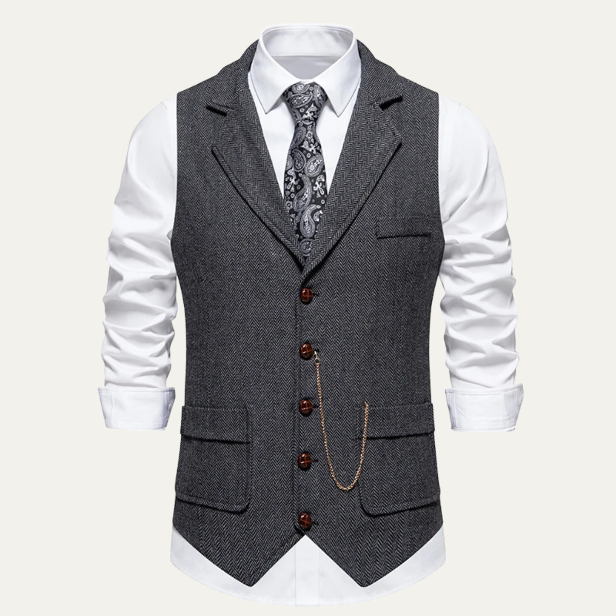 Men's Tweed-Style Waistcoat with Pocket Chain
