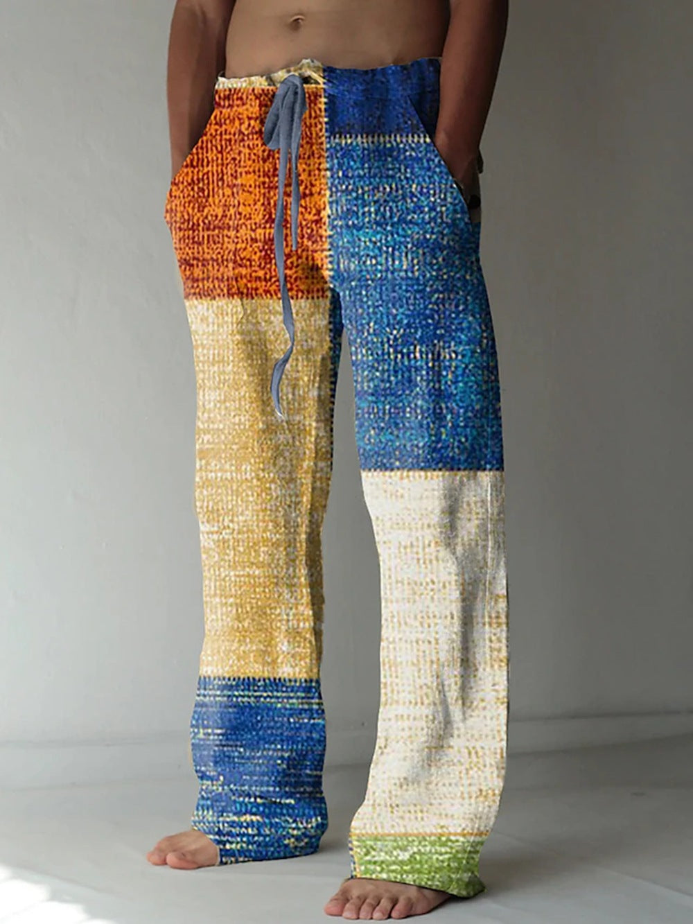 Men's Patchwork Cotton-linen-look Trousers