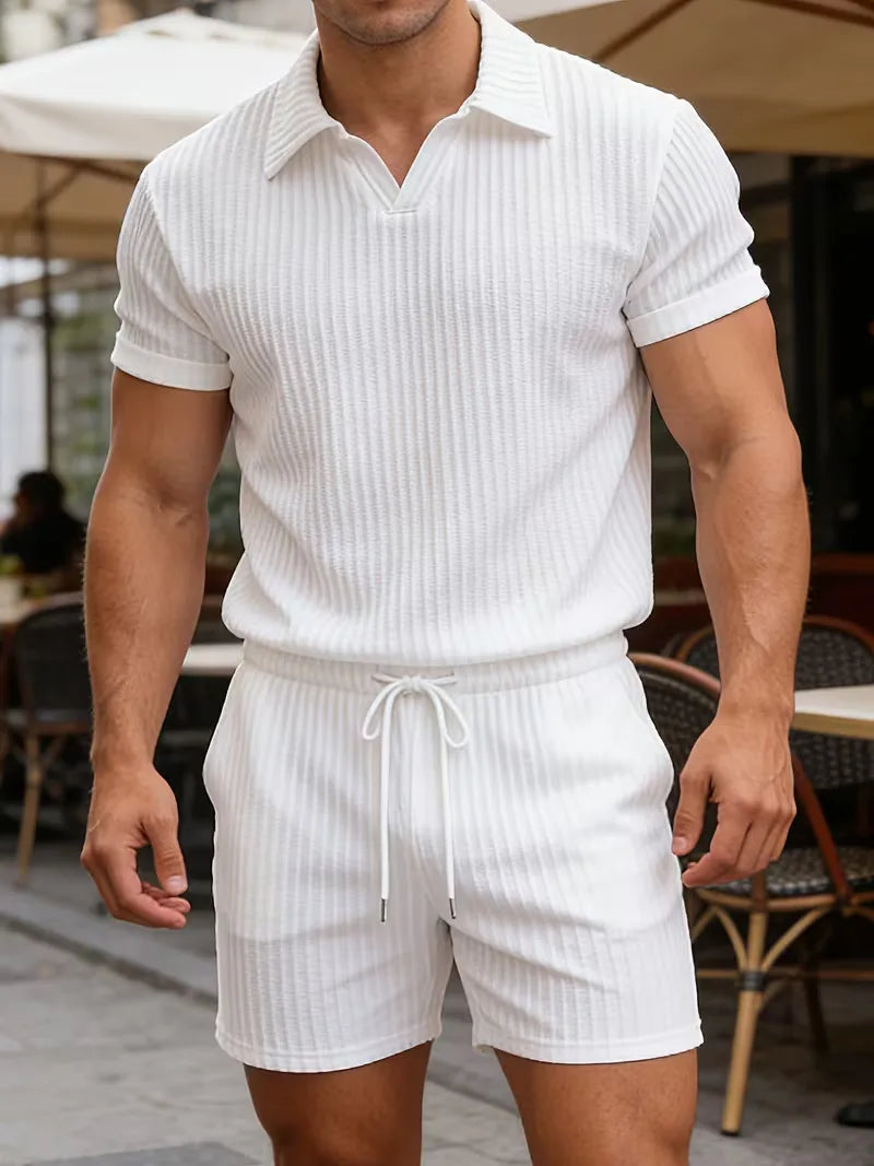 Men's Polo and Shorts Summer Set in White