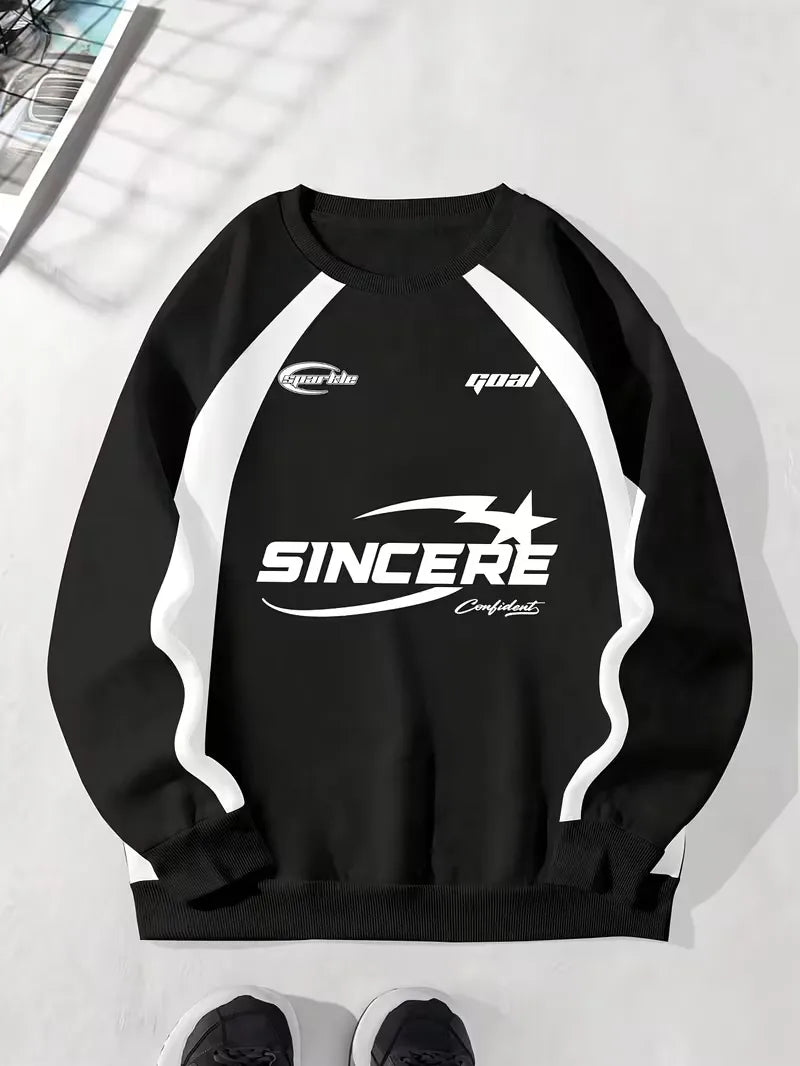 Men's Colour-Block Raglan Sweatshirt with Front Print