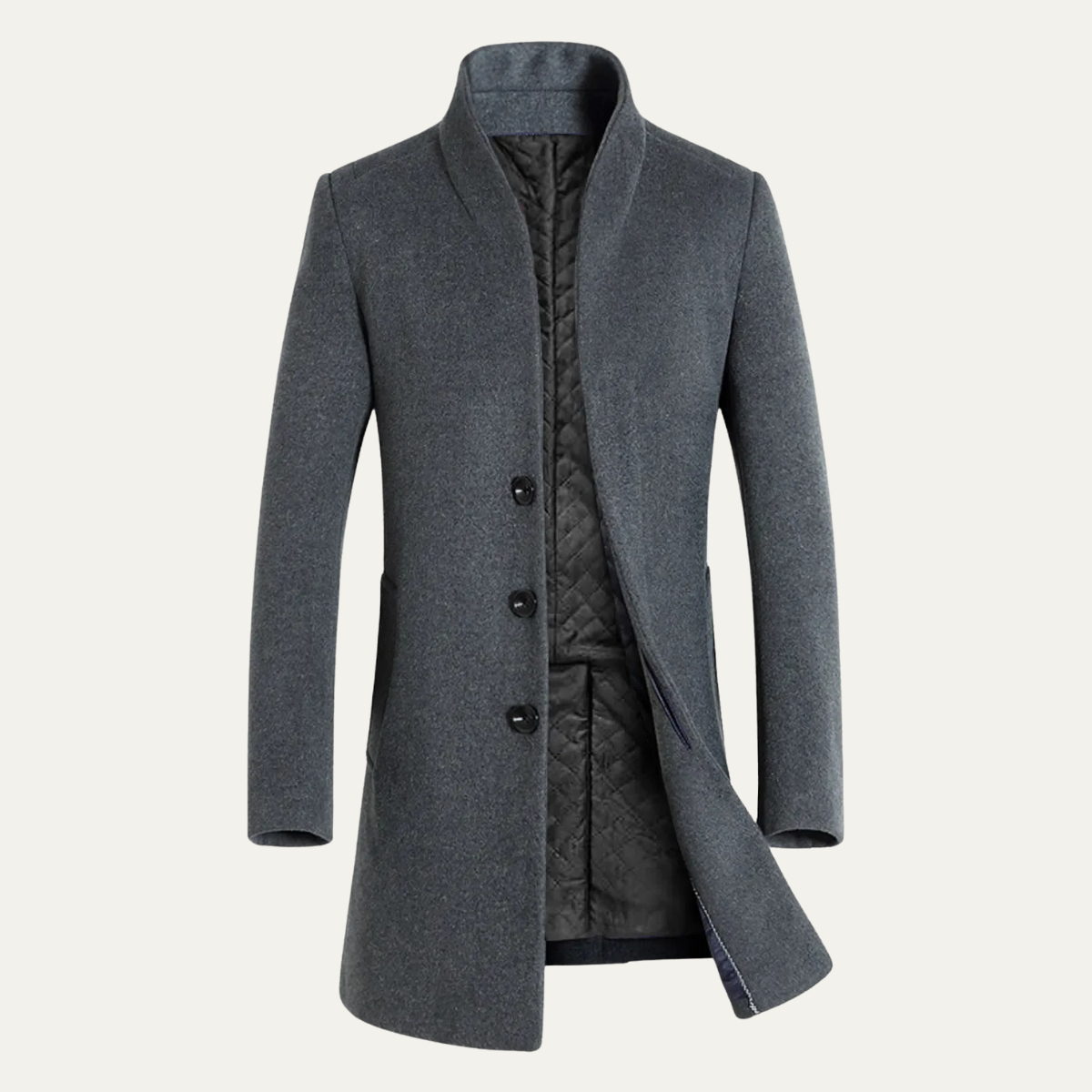 Men's Single-Breasted Wool-Blend Trench Coat – Mid Length