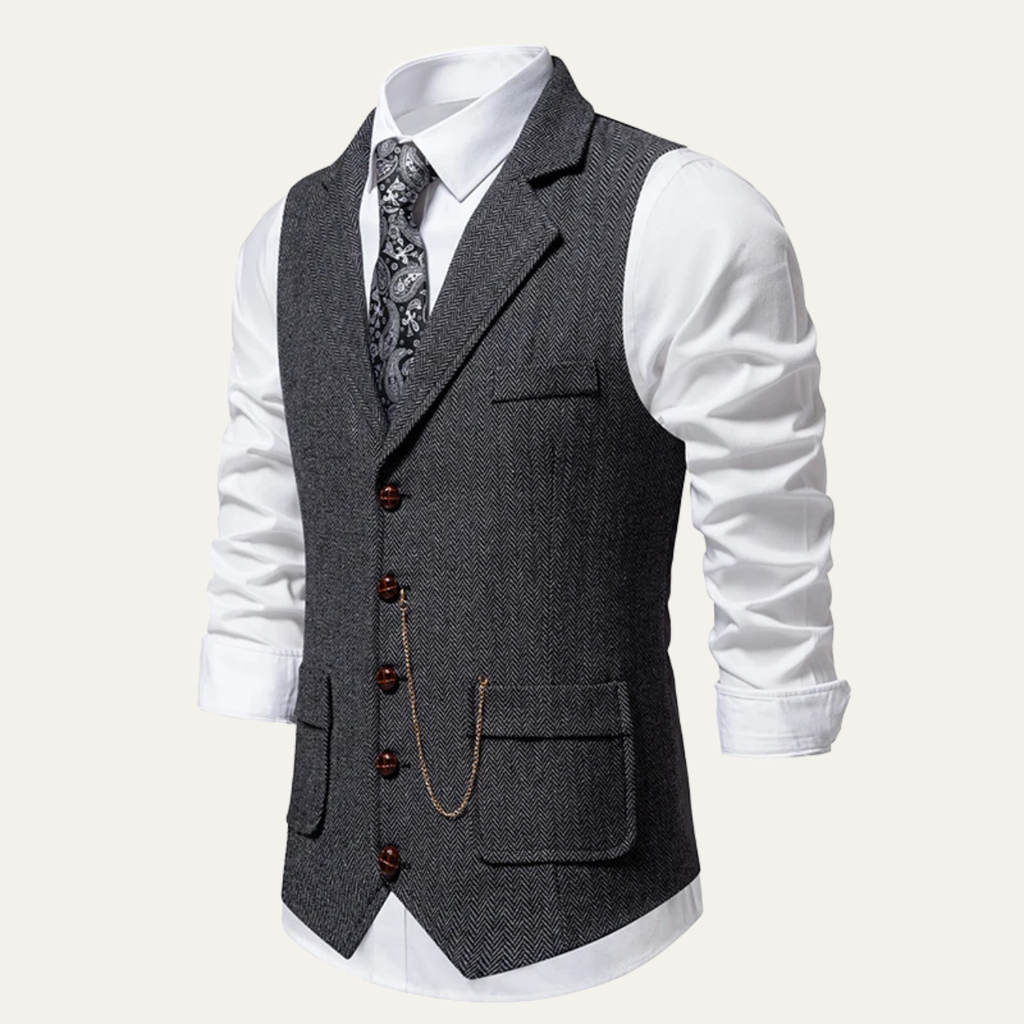 Men's Tweed-Style Waistcoat with Pocket Chain