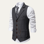 Men's Tweed-Style Waistcoat with Pocket Chain
