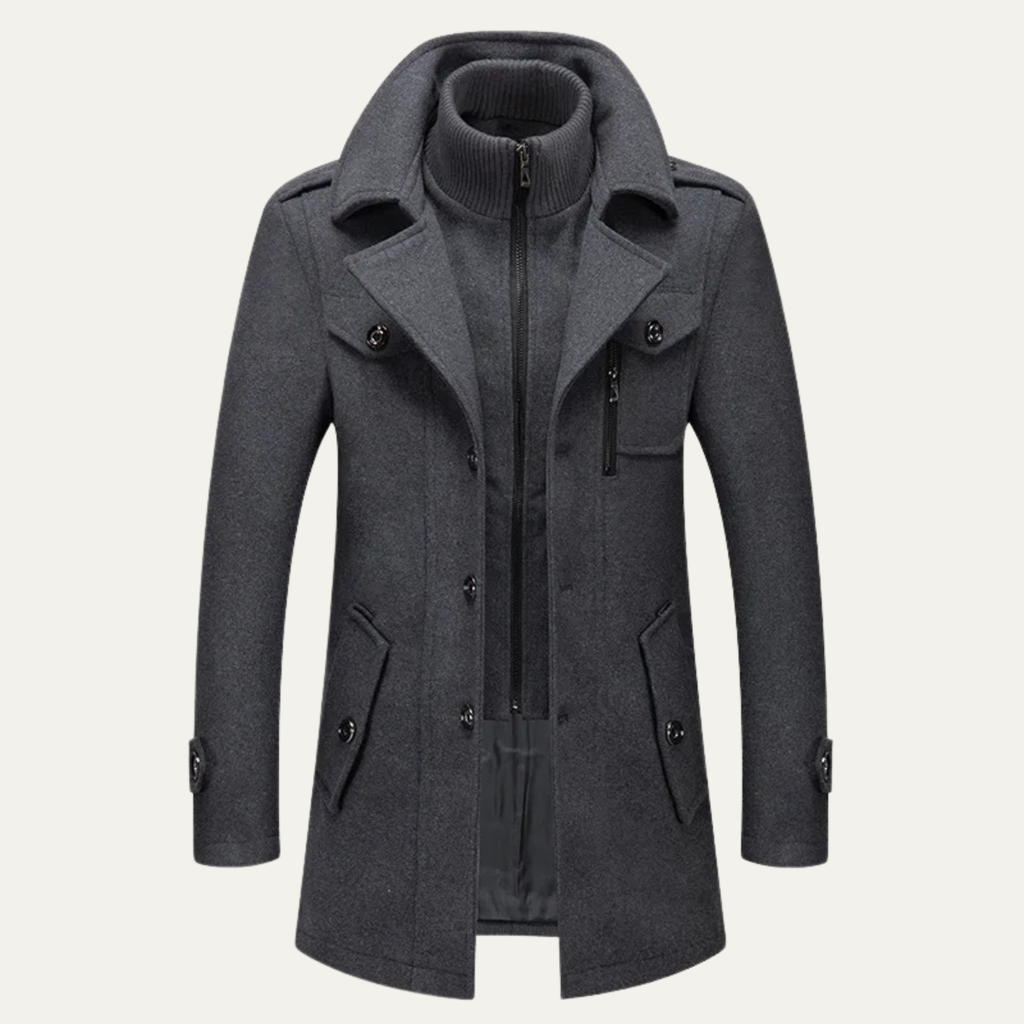 Men's Double-Collar Wool-Blend Business Coat