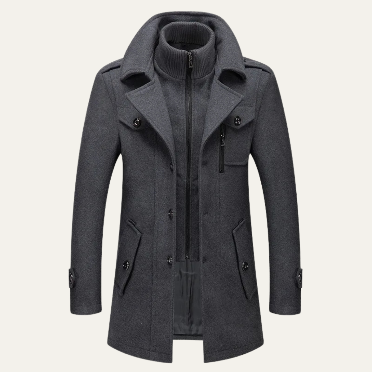Men's Double-Collar Wool-Blend Business Coat