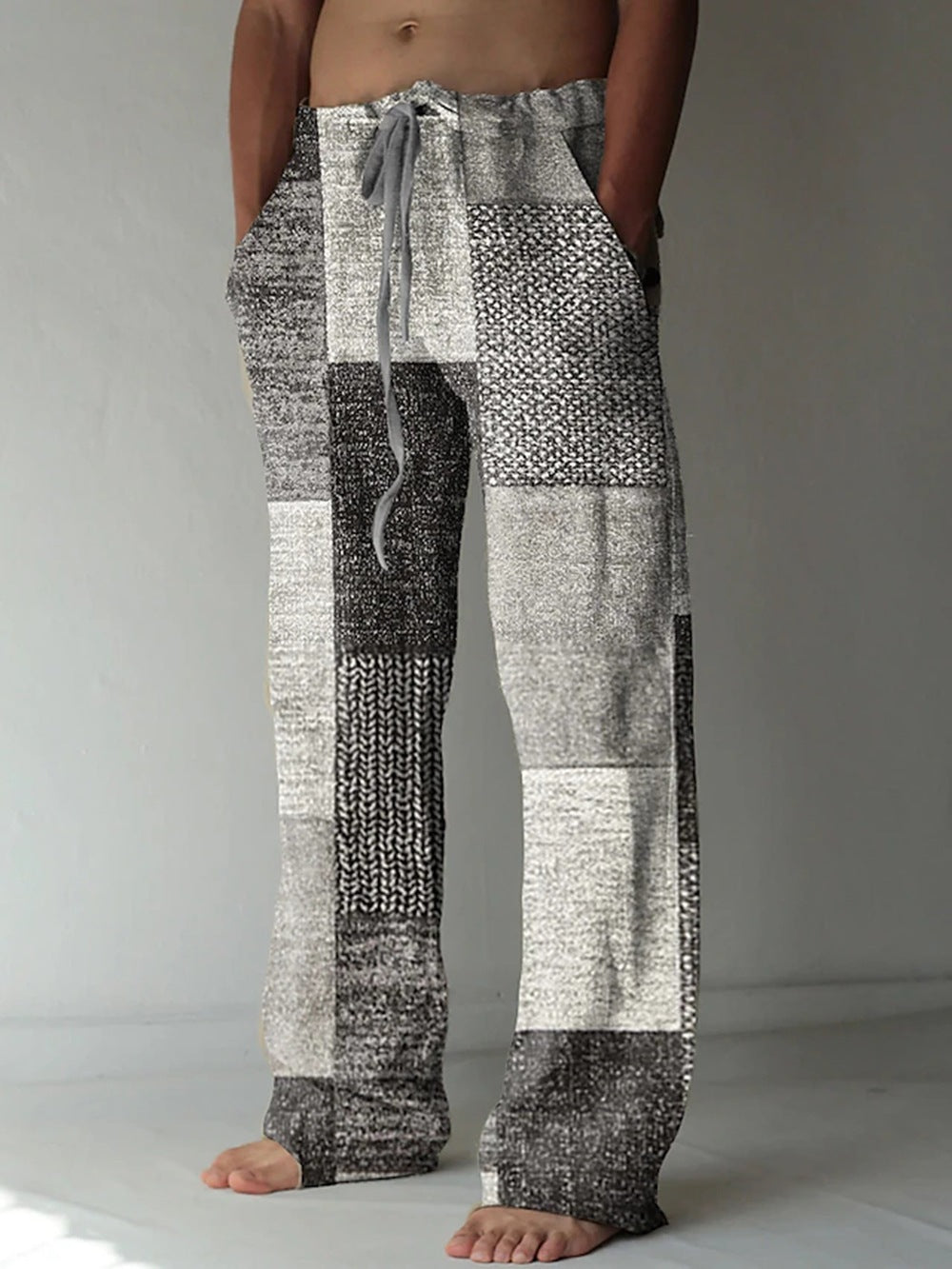 Men's Patchwork Cotton-linen-look Trousers