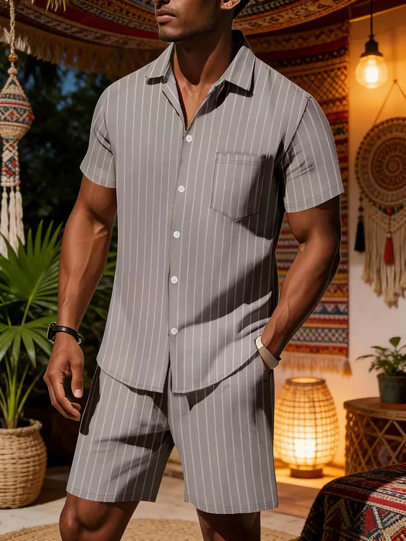 Men's Vertical Stripe Shirt and Shorts Set