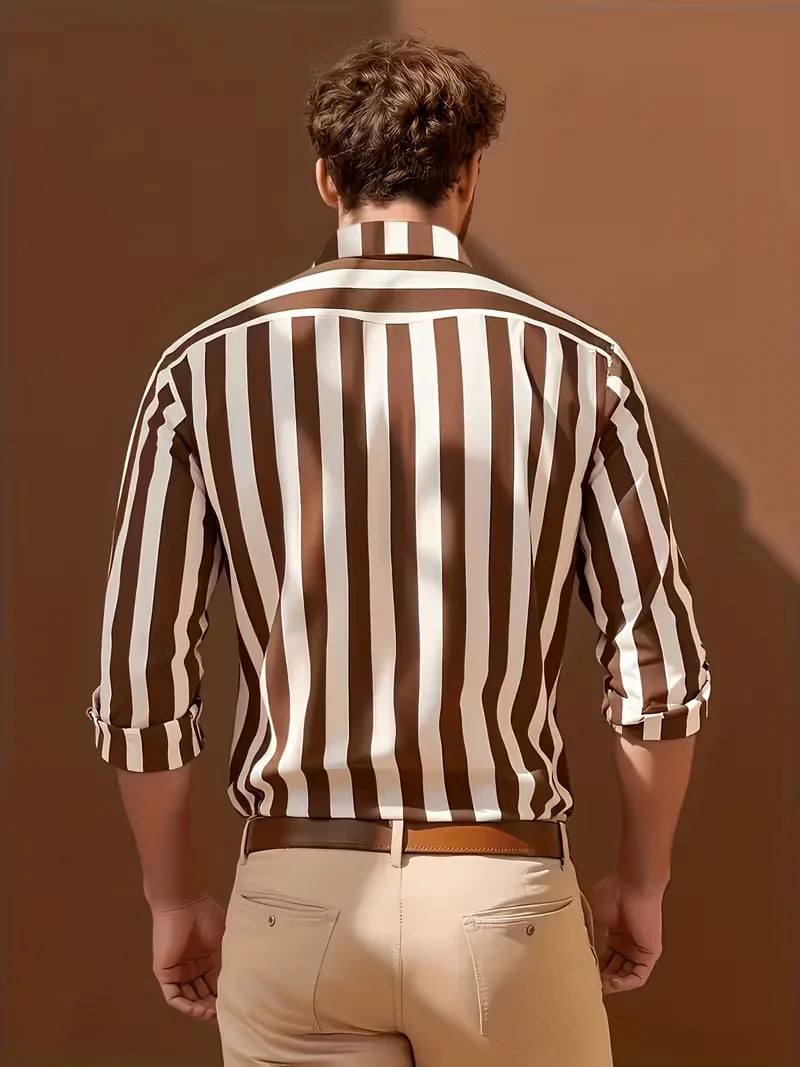 Men's Slim-Fit Striped Long Sleeve Shirt