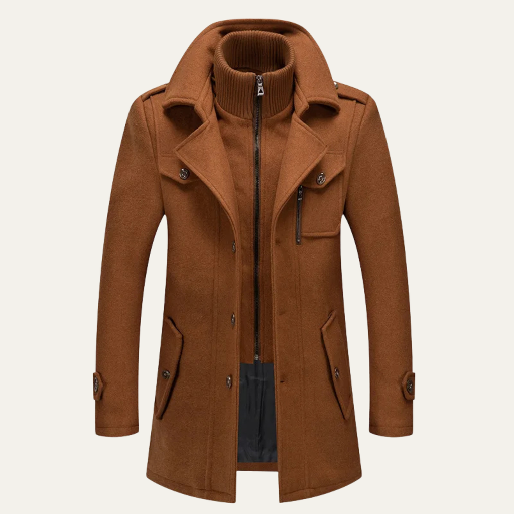 Men's Double-Collar Wool-Blend Business Coat