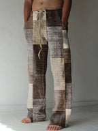Men's Patchwork Cotton-linen-look Trousers