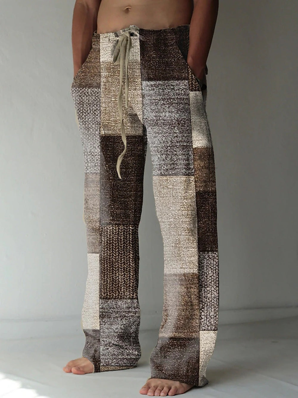 Men's Patchwork Cotton-linen-look Trousers