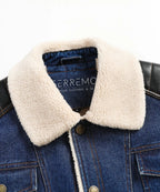 Men's Bomber Jacket with Denim Body and Leather-look Sleeves