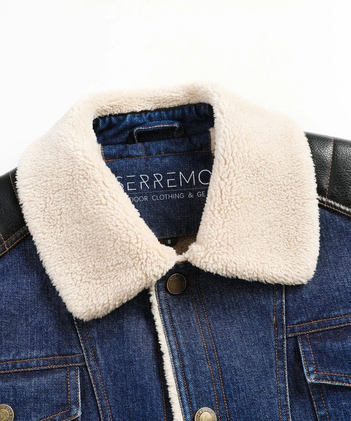Men's Bomber Jacket with Denim Body and Leather-look Sleeves