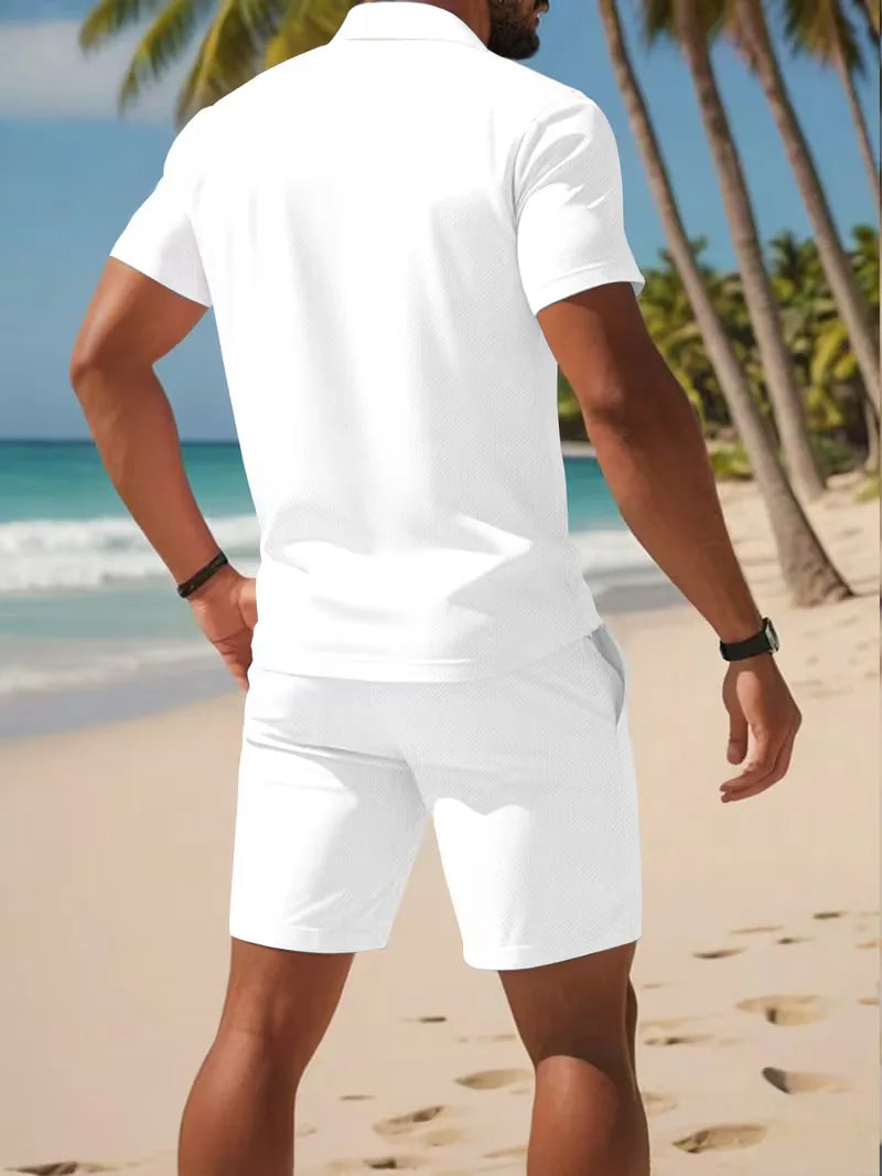 Men's Polo and Shorts Summer Set in Light Blue