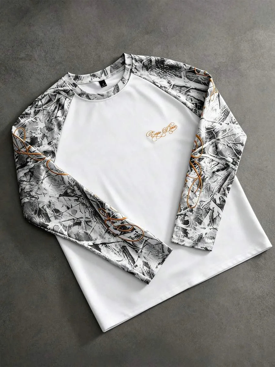 Men's Printed Raglan Longsleeve with Embroidered Chest
