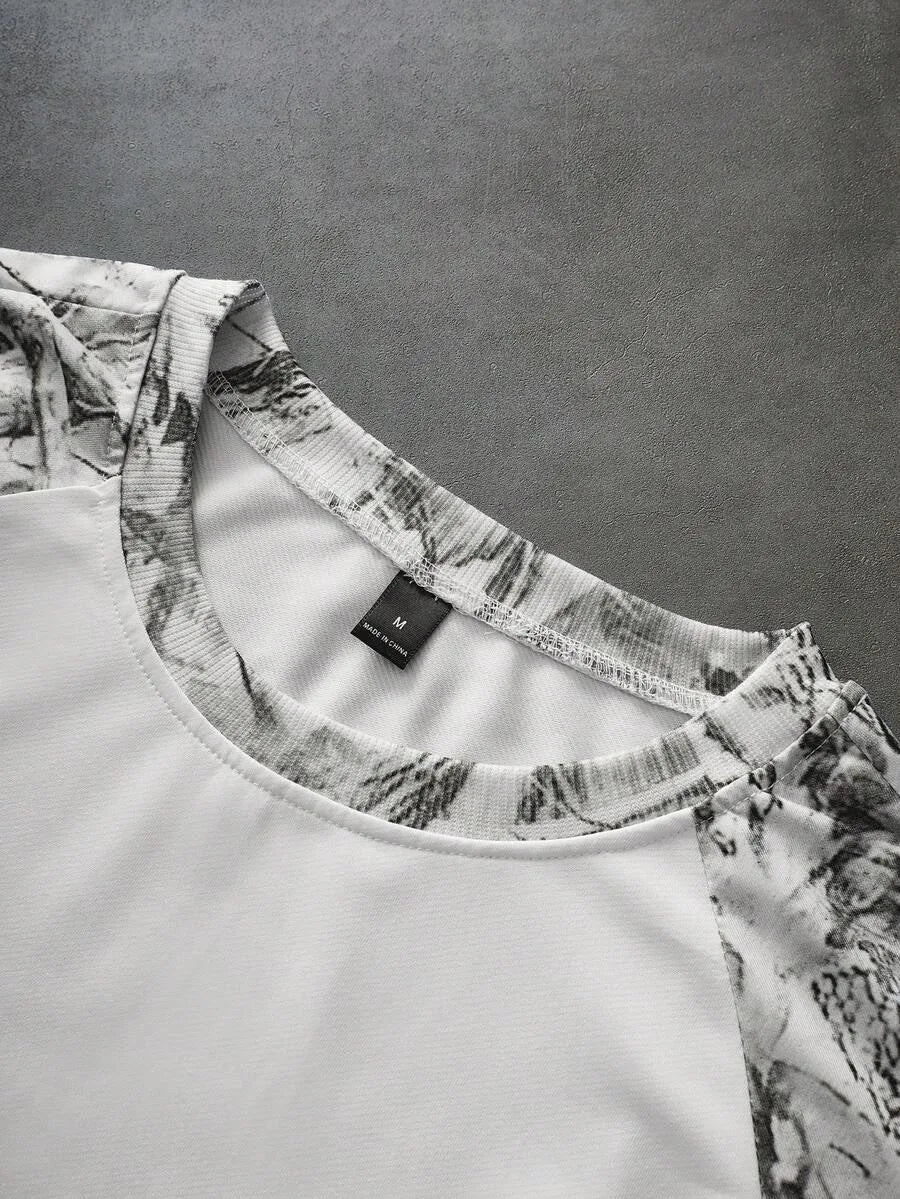 Men's Printed Raglan Longsleeve with Embroidered Chest