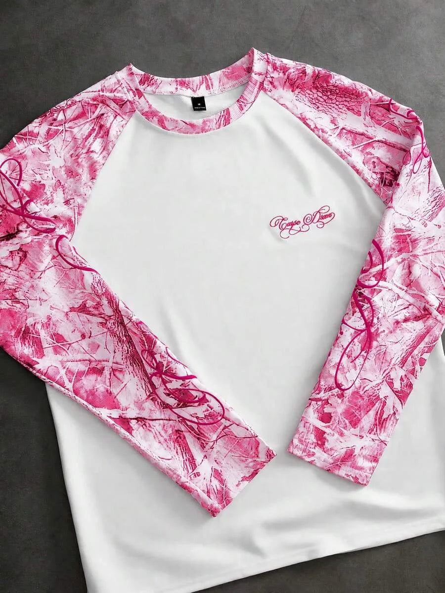 Men's Printed Raglan Longsleeve with Embroidered Chest