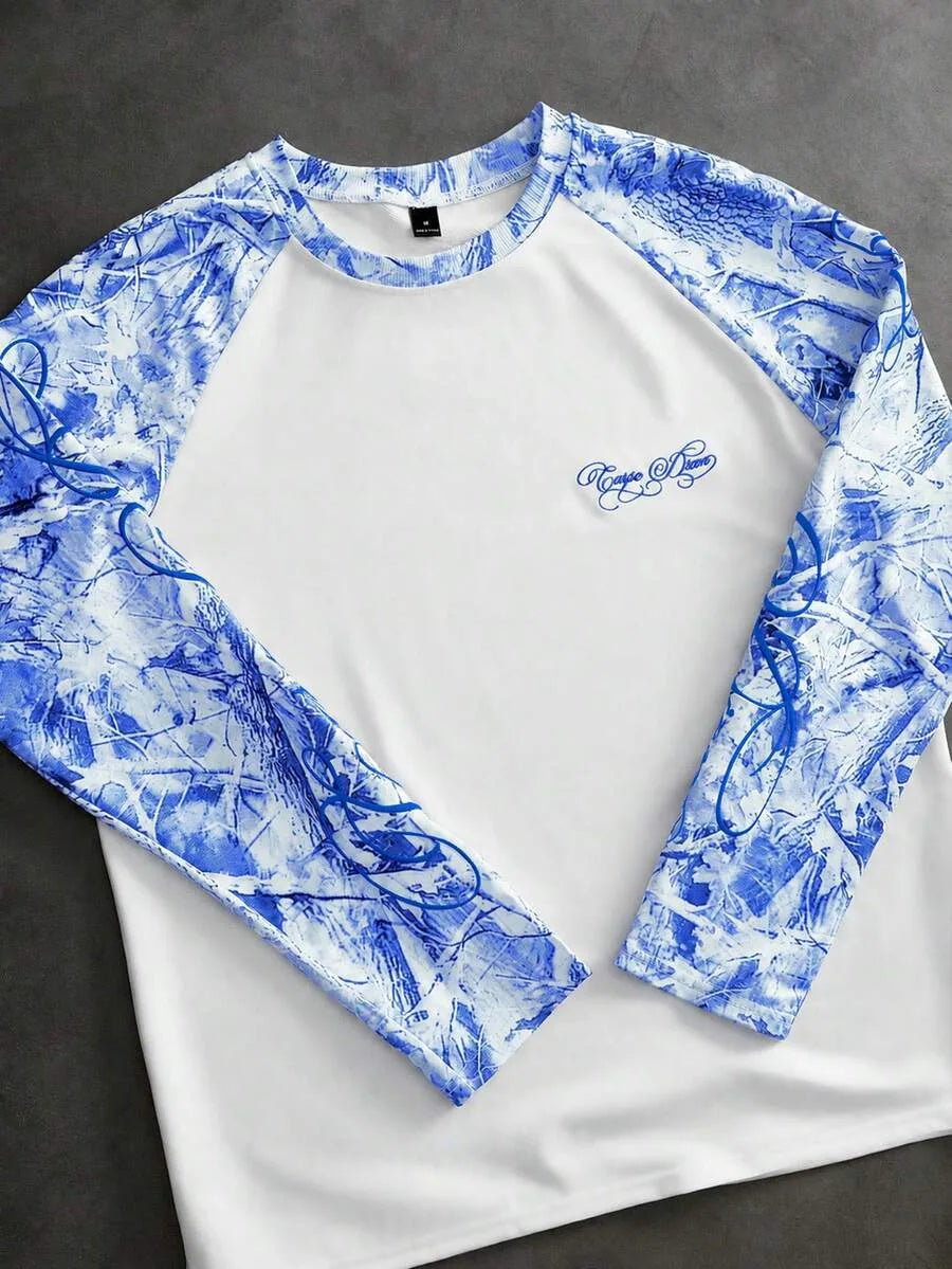 Men's Printed Raglan Longsleeve with Embroidered Chest