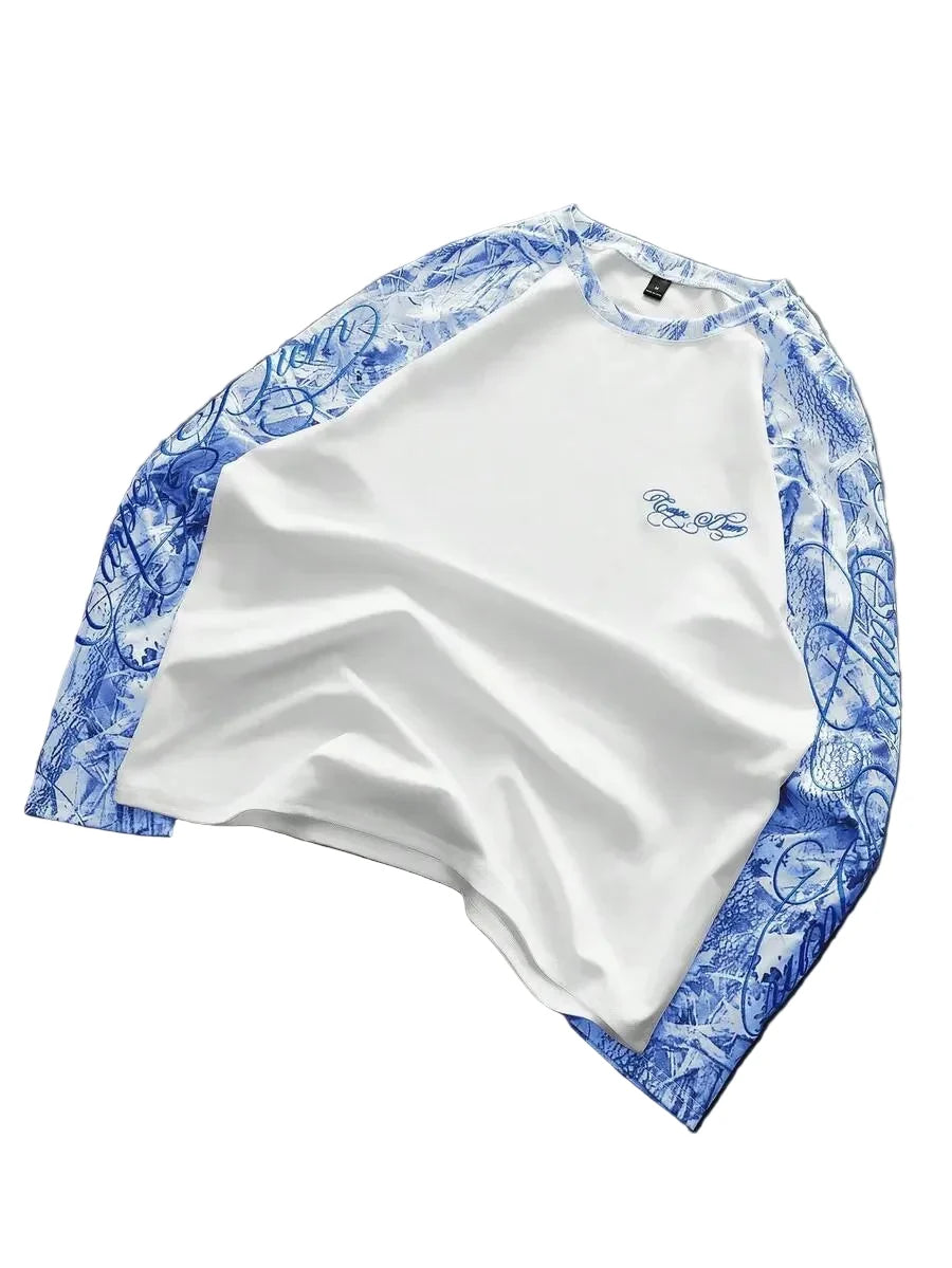 Men's Printed Raglan Longsleeve with Embroidered Chest