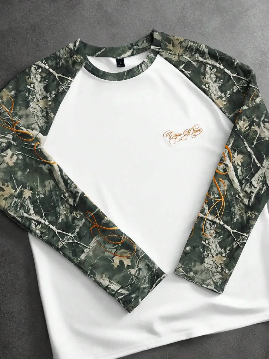 Men's Printed Raglan Longsleeve with Embroidered Chest