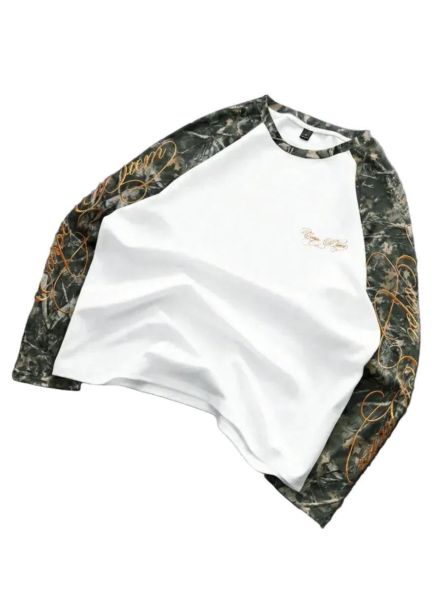 Men's Printed Raglan Longsleeve with Embroidered Chest