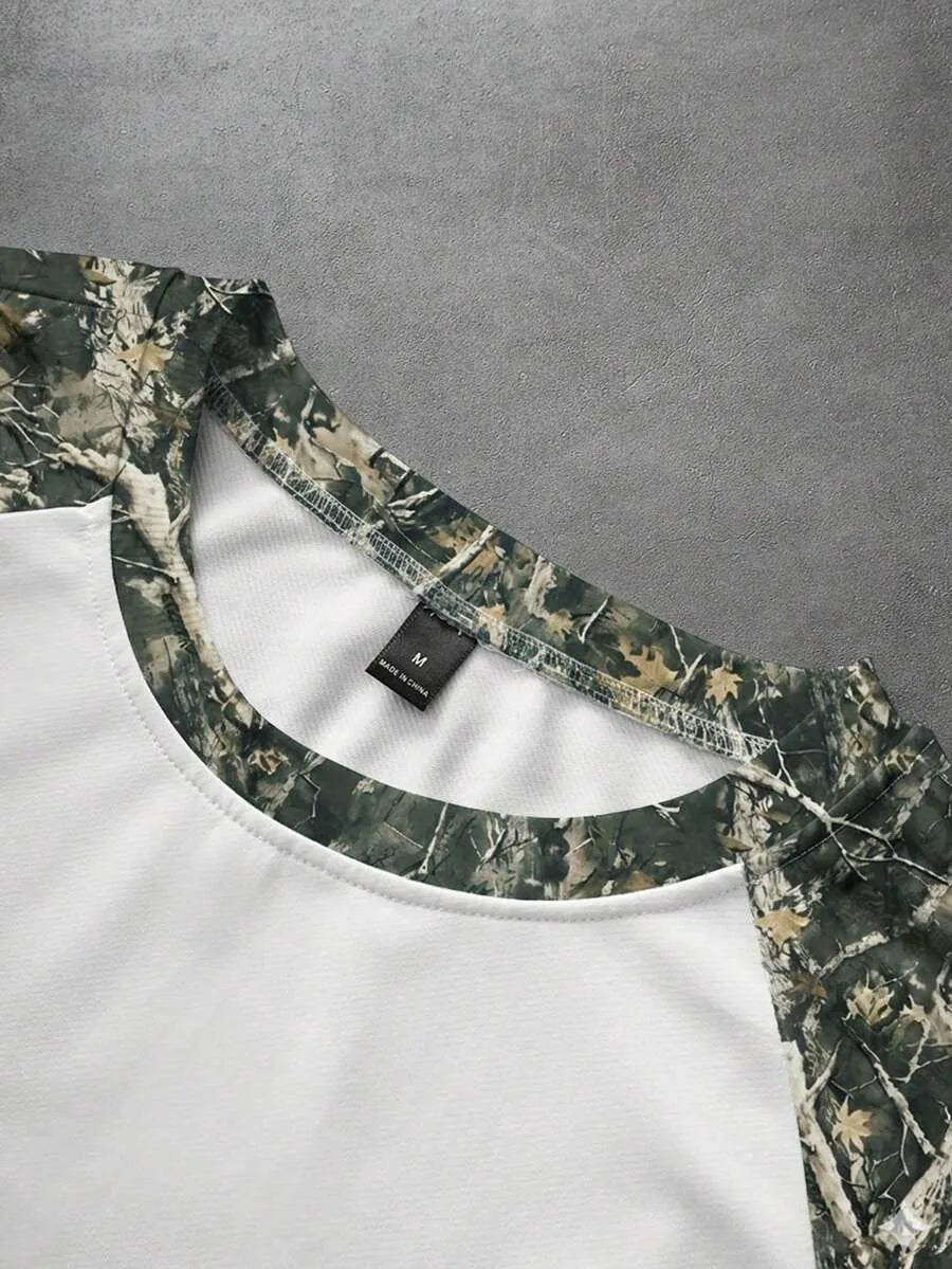 Men's Printed Raglan Longsleeve with Embroidered Chest