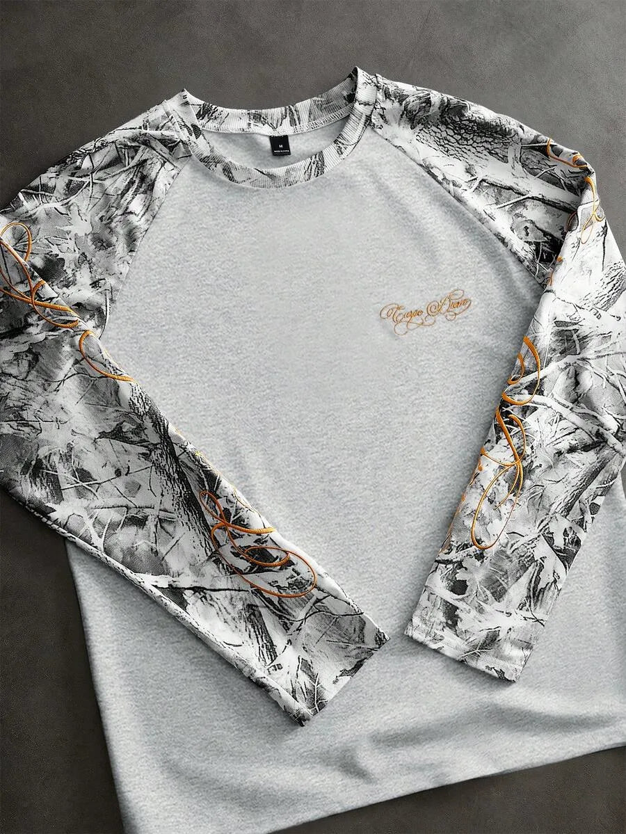 Men's Printed Raglan Longsleeve with Embroidered Chest