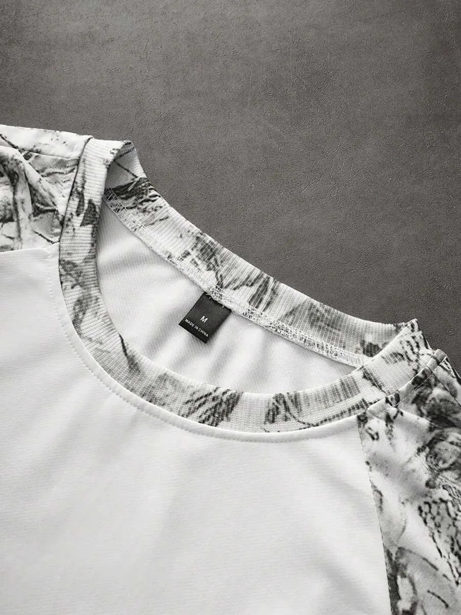 Men's Printed Raglan Longsleeve with Embroidered Chest