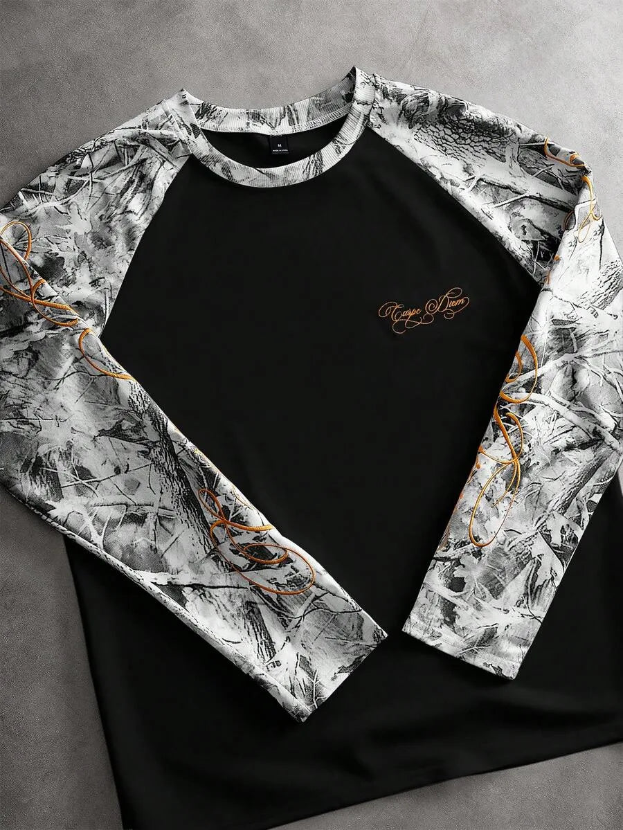 Men's Printed Raglan Longsleeve with Embroidered Chest