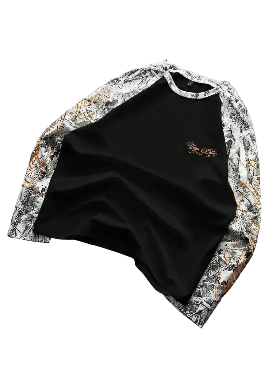 Men's Printed Raglan Longsleeve with Embroidered Chest