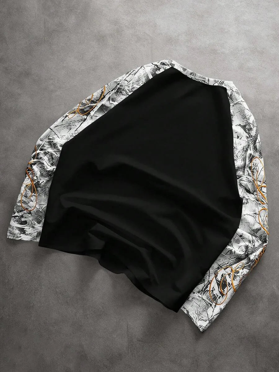 Men's Printed Raglan Longsleeve with Embroidered Chest