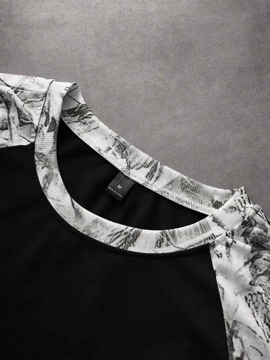 Men's Printed Raglan Longsleeve with Embroidered Chest