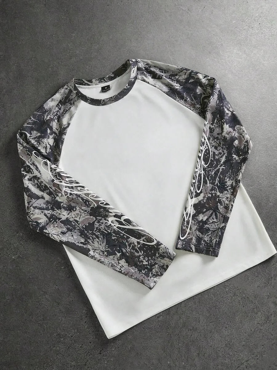 Men's Printed Raglan Longsleeve with Embroidered Chest