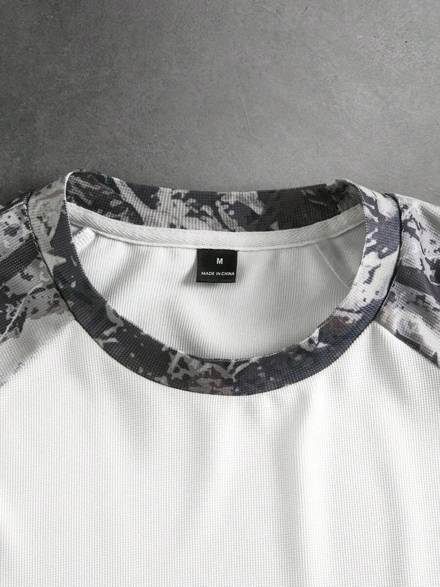 Men's Printed Raglan Longsleeve with Embroidered Chest