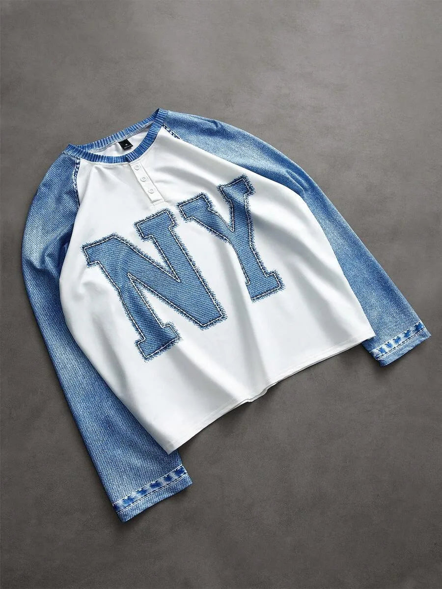 Men's Printed Raglan Longsleeve with Embroidered Chest