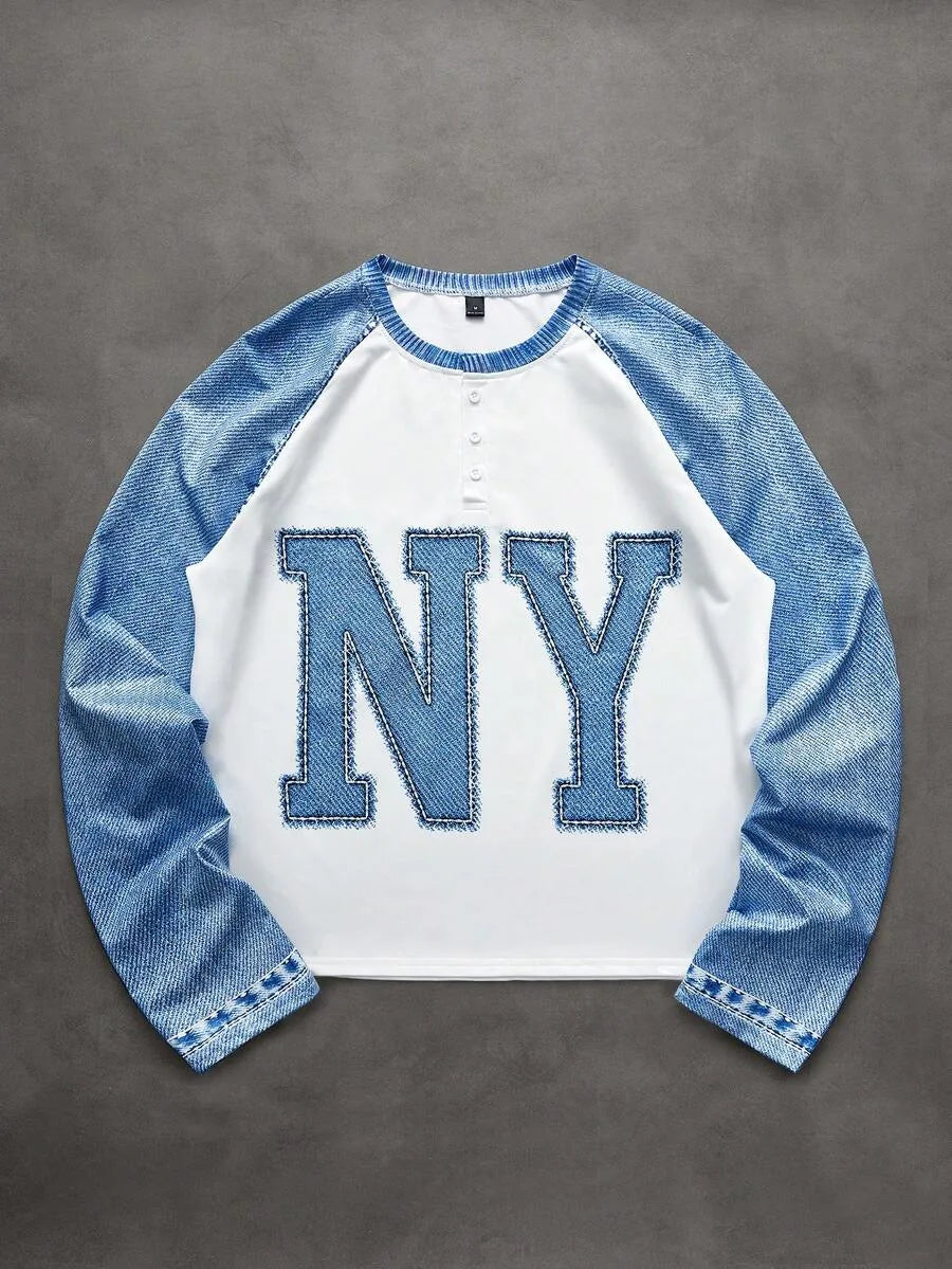 Men's Printed Raglan Longsleeve with Embroidered Chest