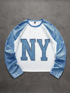 Men's Printed Raglan Longsleeve with Embroidered Chest