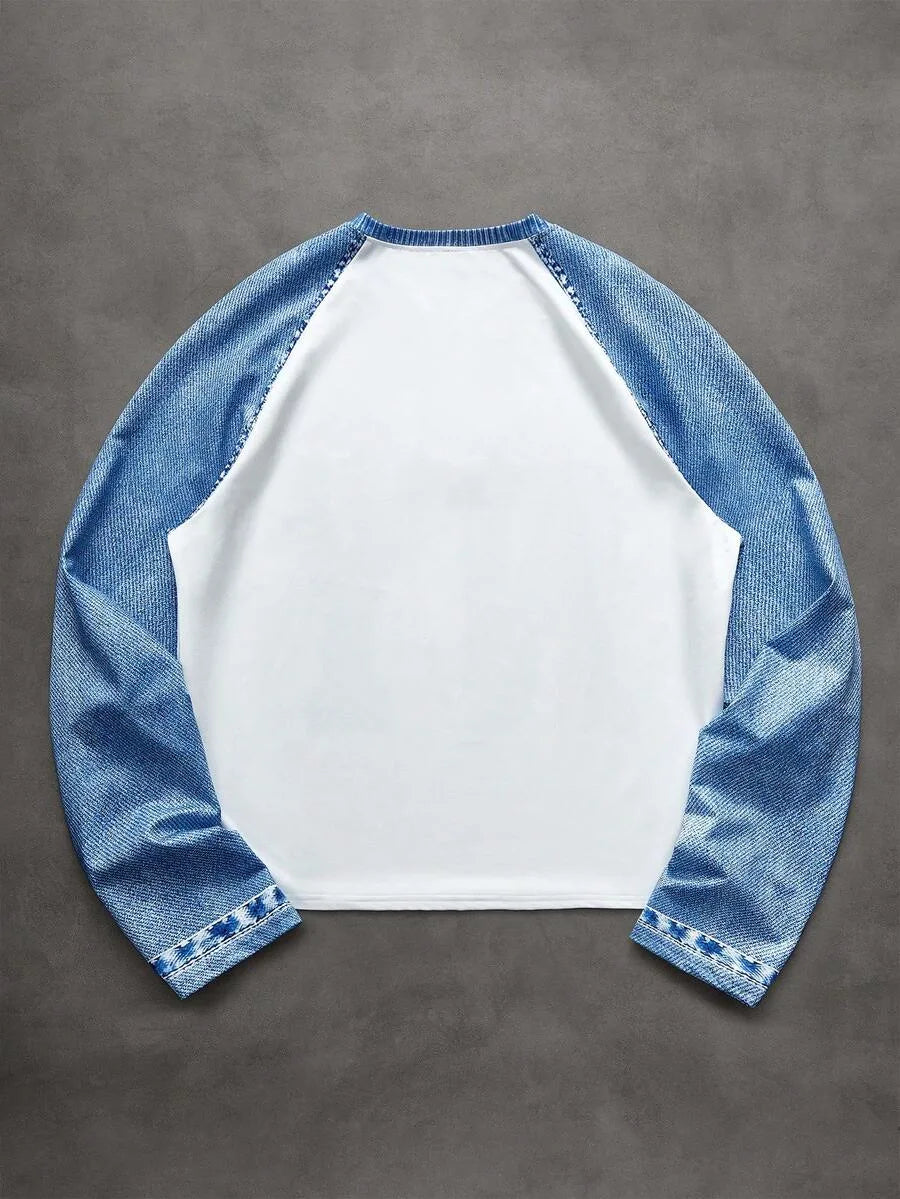 Men's Printed Raglan Longsleeve with Embroidered Chest