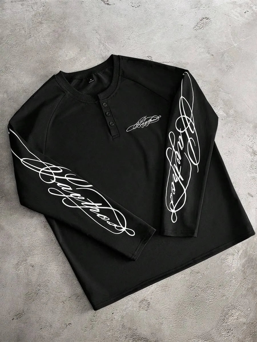 Men's Printed Raglan Longsleeve with Embroidered Chest