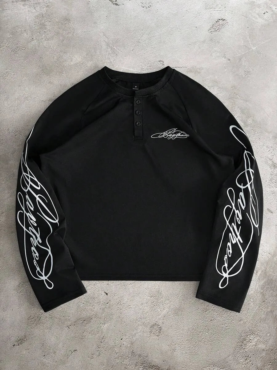 Men's Printed Raglan Longsleeve with Embroidered Chest
